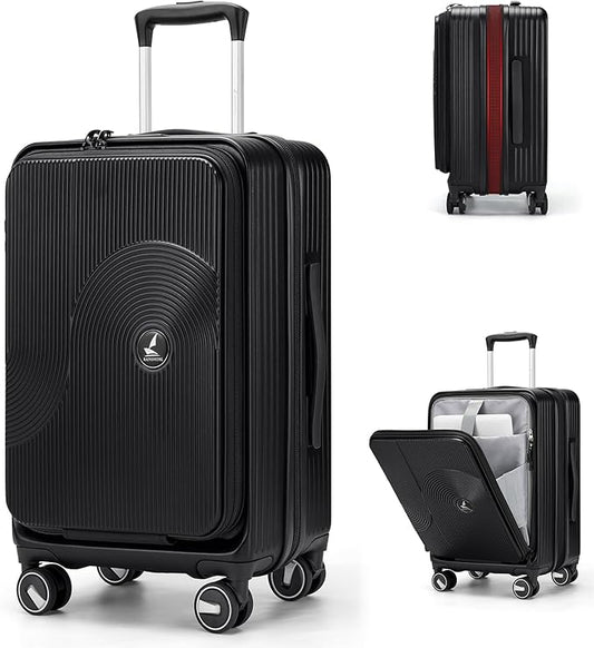 RAINSMORE Carry on Luggage Airline Approved, 20 Inch Expandable Hard Sided Carry on Suitcase with Spinner Wheels, Hard Shell Small Rolling Travel Luggages for Women Men with Tsa Lock, Black