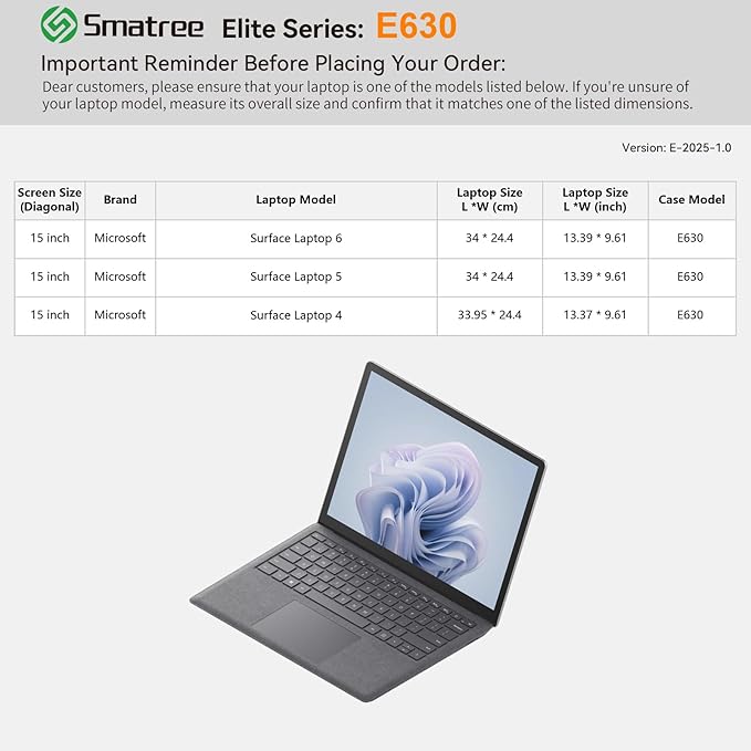 Smatree Laptop Sleeve for 15 inch Microsoft Surface Laptop 6/5/4, Protective Notebook Case with Accessory Pocket, YKK Zipper, Patented Shockproof Design, Green (E630G)