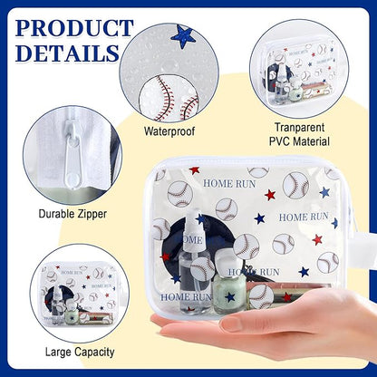 12 PCS Baseball Gift Accessories Bags Baseball Cosmetic Bags Goodie Snack Makeup Pouch Bag Waterproof Clear PVC Travel Bag with Zipper for Girls Team Gifts Valentine Player Sport Party Favors
