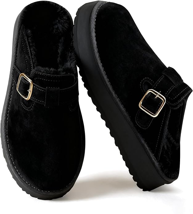 Mishansha Fuzzy Platform Slippers for Women Winter Faux Suede Warm Slippers Cozy House Shoes Outdoor and Indoor