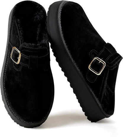 Mishansha Fuzzy Platform Slippers for Women Winter Faux Suede Warm Slippers Cozy House Shoes Outdoor and Indoor
