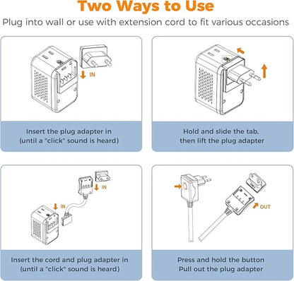 TESSAN 220 to 110 Voltage Converter US to Europe, International Travel Power Adapter with 4 USB Ports(2 USB C), 2 AC and EU/UK/AU Plug Universal Power Converter Adapter Combo, Step Down Transformer