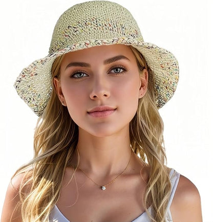Floppy Big Beach Straw Hats for Women Foldable Summer Wide Brim Packable Sun Hat Womens Travel Straw Fedora Hat