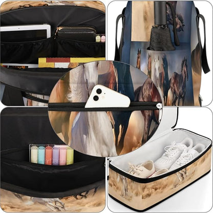 Running Horse Foldable Travel Duffel Bag, Expandable Sports Gym Bag with Shoes Compartment Weekender Overnight Totes Bags for Women Men