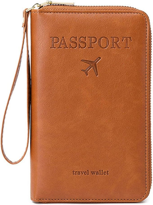 Passport Holder for Travel Women and Men RFID Passport Holder with Card Slots Holder Passport Case Passport cover Passport Wallet Travel Essentials and Accessories (Zipper, Brown Zipper)