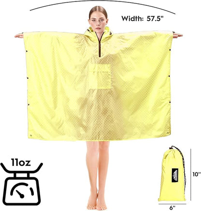 Bruvoalon 3-in-1 Rain Poncho with 1/4 Zip & Chest Pocket, Waterproof, Sunshade, Ground Mat for Adults & Youth Emergency