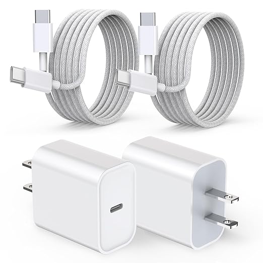iPhone 16 15 Charger Fast Charging, 2Pack 20W PD USB C Charger Block Type C Charge with USB C to C Fast Charging Cord Woven Cable for iPhone 16/16 Plus/16 Pro/16 Pro Max/15/15 Plus/15 ProMax/iPad Pro