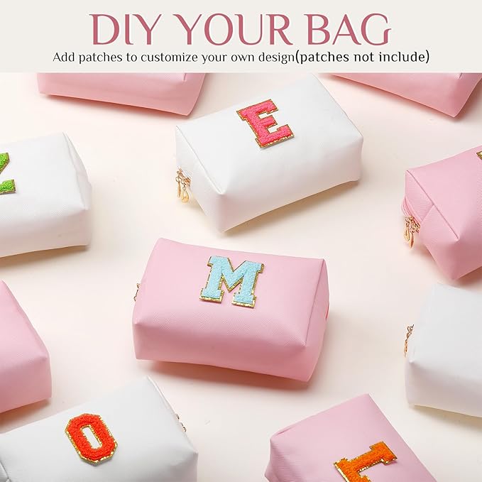 Cunno 100 Pcs Makeup Bags Bulk PU Leather Cosmetic Pouch Christmas Small Pouch Bag DIY Toiletry Bags Preppy Aesthetic Travel Storage Organizer for Women Travel Christmas Party Gift(Pink,White)