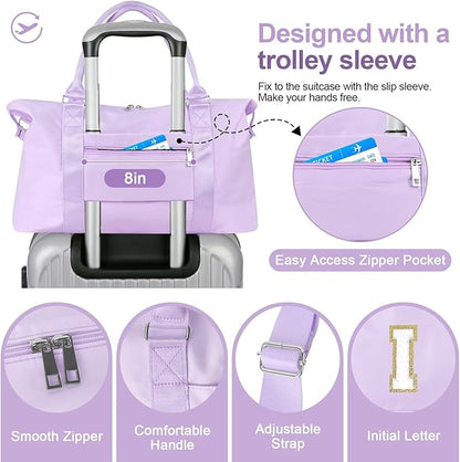 Dance Gym Duffel Bag for Teen Girls, Personalized Initial Travel Weekender Bag,Cute Overnight Carry On Duffle for Women,Sports Travel Cheer Bag,Monogram Christmas Gifts for Tween Preppy(purple-I)