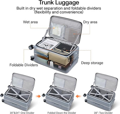 Hanke 24 Inch Luggage with Cup Holder and Charge,Top Opening Hard Shell Suitcases with Wheels and Dividers,Aluminum Frame Trunk Luggage Medium Checked Suitcase with Lock for Travel,Gray