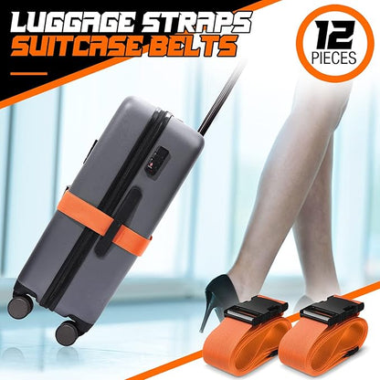 Eccliy 12 Pack Luggage Straps Suitcase Belts Wide Adjustable Packing Straps Travel Belts Accessories for Business Packing(Multicolor)
