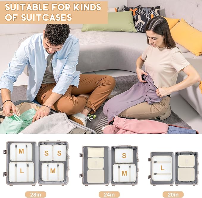 10 Set Packing Cubes for Travel, Travel Organizer with Hanging Toiletry Bag and Shoe Bag, Luggage Organizer Bags for Travel Essentials Women Men