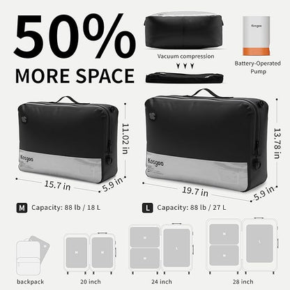 Vacuum Compression Bags for Travel with Pump Reusable for Carry-on Suitcase Backpack Home Storage, IP67 Waterproof, Wide Opening, Transparent Window (1 Large Pack + Pump Black)