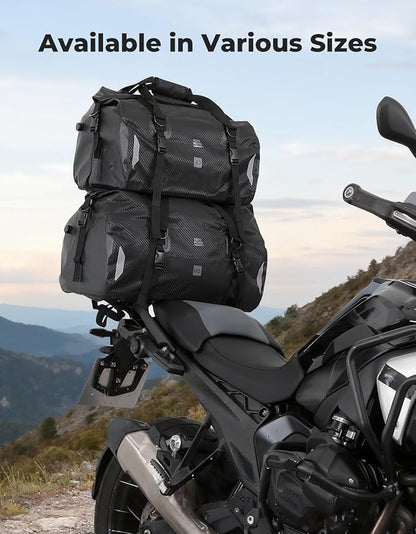 KEMIMOTO Waterproof Motorcycle Dry Bag – Duffle Tail Bag Soft Luggage, 40L/65L Large Capacity with 4 Quick-Release Straps, Dustproof for Touring, Adventure, Motorcycling & Camping