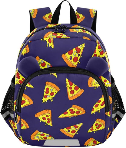 Pizza Toddler Backpack for Boys Girls,Cute Kindergarten Schoolbag with Ears,Preschool Backpack with Reflective Strip and Drawstring S