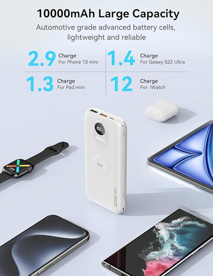 Portable Charger, 10000mAh 22.5W Fast Charging Power Bank with Built in Cable & Wall Plug, Travel Essential Battery Pack with LED Display, External Charger for iPhone 17/16, iWatch 11/10/9/8/Ultra/SE