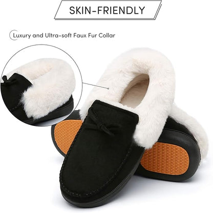 Mishansha Women's House Shoes Memory Foam Suede Moccasin Slippers Winter Warm Fleece Lined Home Shoes with Anti-Skid Rubber Sole