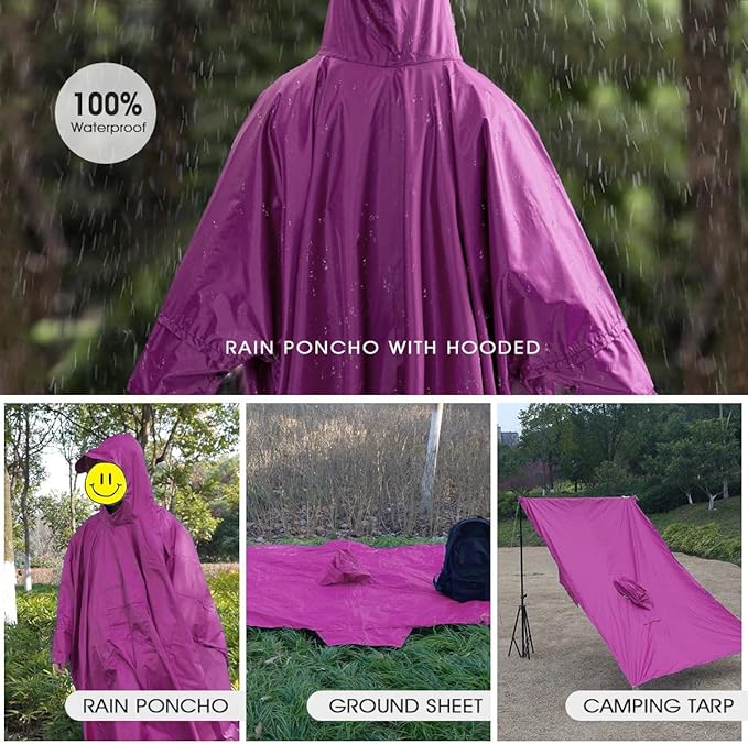 Cosmine Hooded Rain Poncho for Adult with Pocket, Waterproof Lightweight Unisex Raincoat Jacket for Hiking Camping Emergency