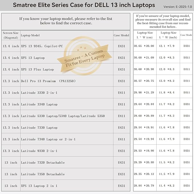 Smatree 13 inch Laptop Sleeve for DELL Pro 13 Premium PA13250, Protective Laptop Case with Accessory Pocket, YKK Zipper, Patented Shockproof Design (E431)
