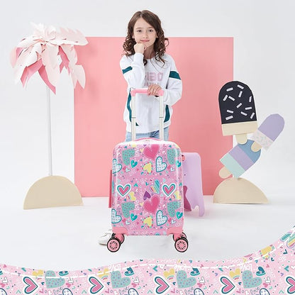 Kid's Luggage Set 16inch 2 Piece Suitcase Set Hardside Luggage with Spinner Wheels Girls Carry on Toddler Travel Rolling Suitcase with Neck Pillow Airline Approved