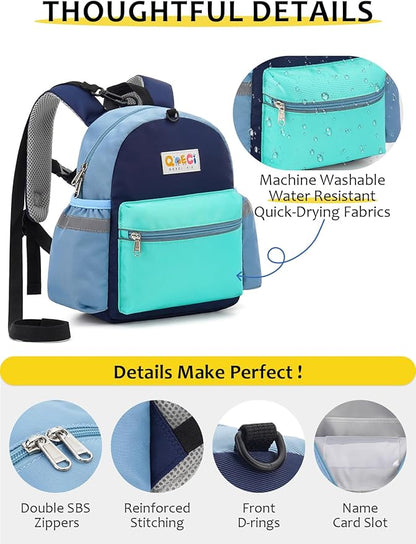 Toddler Backpack with Leash for Boys Girls Kids Kindergarten Nursery, 11” Baby Leash Backpack with Reflective, Toddler Bookbag with Anti-Lost Harness for Walking, Mint Blue