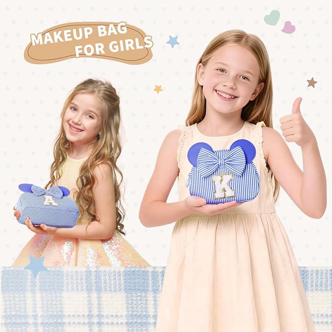 Initial Travel Makeup Bag for Girls | Cosmetic Bags | Kids Teen Girl Gifts | Birthday Gifts for Girls | Travel Makeup Bag | 6 7 8 9 10 11 12 13 Years Old Girl Gift - Blue S