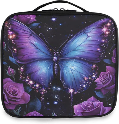 MNSRUU Travel Makeup Bag, Butterfly Rose Women Makeup Case Organizer Cosmetic Toiletry Bag for Teenage Girl with Adjustable Dividers