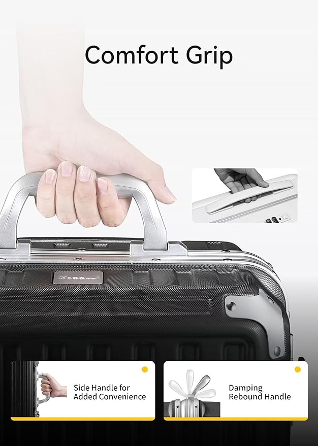 Carry On Luggage with Spinner Wheels, 8010S Aluminum Frame Zipperless Polycarbonate Hard Shell Suitcase (ZX-Core, Charcoal Metallic, 20 Inch)