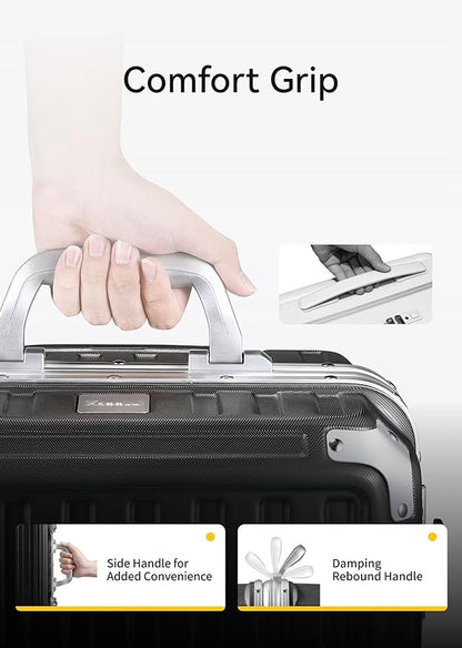 Carry On Luggage with Spinner Wheels, 8010S Aluminum Frame Zipperless Polycarbonate Hard Shell Suitcase (ZX-Core, Charcoal Metallic, 20 Inch)