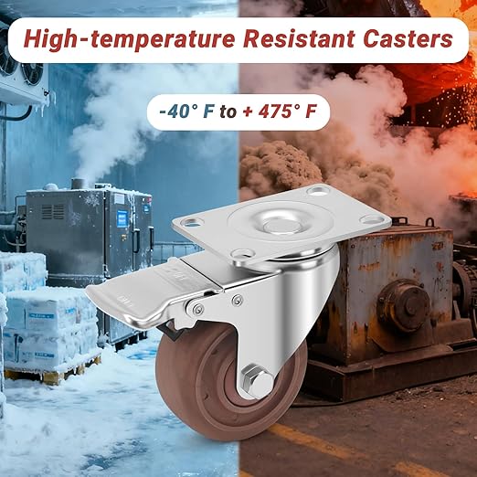 Nefish 3 Inch Casters Wheels, Heavy Duty Casters Set of 4, Durable Castor Wheels with Brake 1400 LBS, High Temperature Casters Glass Filled Nylon Wheels for Workbench, Industrial (-40°F to + 475°F)