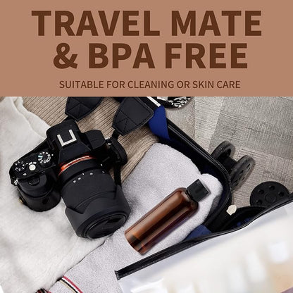 LISAPACK 3.4 oz Travel Bottles for Toiletries, Plastic Travel Size Containers for Shampoo Conditioner TSA Approved, Empty Small Squeeze for Lotion, Leak Proof Mini Liquid Tube for Refillable Brown