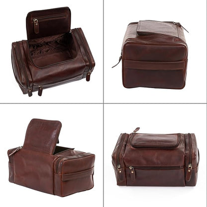 ELIZO Genuine Leather Toiletry Bag for Men Mens Toiletry Bags for Traveling Waterproof Hanging Leather Dopp Kit w/Hook Extra largeToiletry Bag Travel Organizer for Toiletries