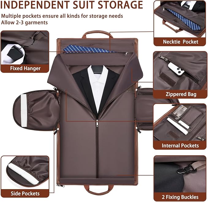 Leather Garment Bag，Convertible Garment Duffel Bag for Travel Mens Suit Bag 2 in 1 Waterproof Foldable Carry on Garment Bag with Shoulder Strap Weekender Bag with Shoe Pouch