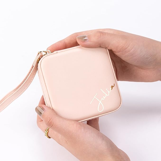 Angelina's Palace Personalized Jewelry Case with Name Engraved,Custom Leather Travel Jewelry Organizer Box for Rings,Earrings,Necklaces,Birthday Bridesmaid Gift For Women