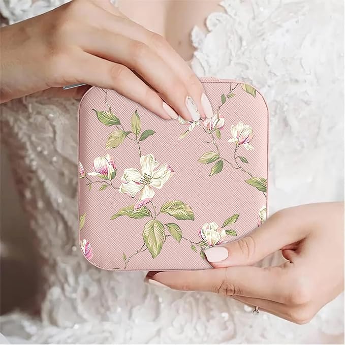 MAYCARI Jewelry Box with Cute Floral Flower Pattern Design, PU Leather Jewelry Travel Organizer Case-Rings/Earrings/Necklace Storage Box for Women Birthday Mom Friends Her Bridesmaids Girls s