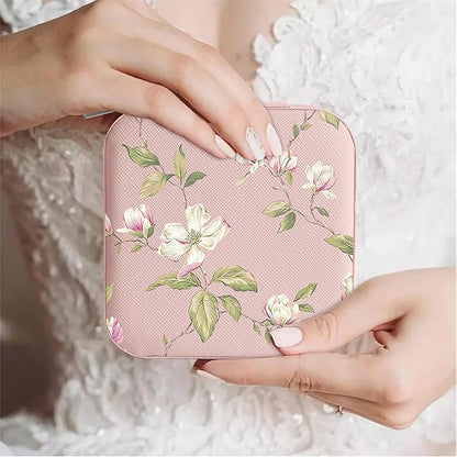 MAYCARI Jewelry Box with Cute Floral Flower Pattern Design, PU Leather Jewelry Travel Organizer Case-Rings/Earrings/Necklace Storage Box for Women Birthday Mom Friends Her Bridesmaids Girls s