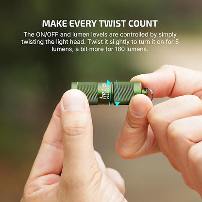OLIGHT I1R 2 Pro Eos 180 Lumens EDC Rechargeable Keychain Flashlight, Powered by Built-in Rechargeable Battery with Type-C USB Cable, Slim Mini Handheld Light for Everyday Carry (OD Green)