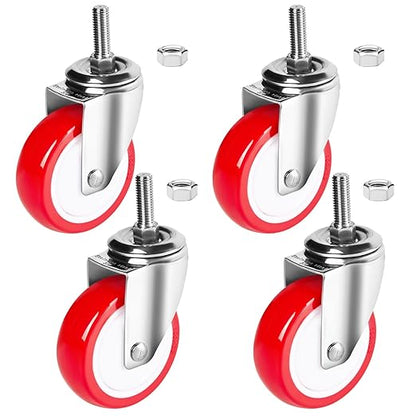 4 inch Stainless Steel Caster Wheels Heavy Duty, 3/8"-16x1 Threaded Stem Casters Set of 4, Rust Resistant, Non-Marking Polyurethane PU Wheels for Hospital, Lab, Furniture, Restaurant