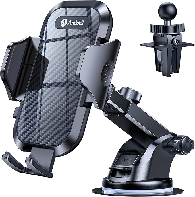 andobil Car Phone Holder, 2025 Military-Grade 89lbs Strongest Suction Phone Holders for Your Car Dashboard/Windshield/Vent Easy Clamp Car Phone Mount Stand for iPhone 17 16 15 14 13 Pro Max Samsung