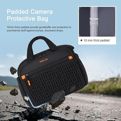 MOSISO Camera Bag for Photographers, Photography Shoulder Bag for DSLR/SLR/Mirrorless Cameras, Wheat Ear Quilted Padded Camera Case with Rain Cover & Bottom Tripod Holder for Canon/Nikon/Sony, Black