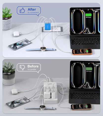 2-Pack USB C Wall Charger Block,60W 5-Port C Charger Fast Charging Block PD Power Adapter +QC 3.0 Multiport Type C Box Charger Cube USB A Wall Plug for iPhone 14/15/16/17 Pro Max,Samsung Galax