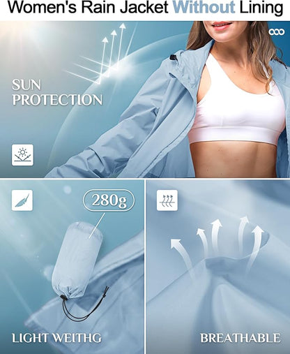 33,000ft Women's Waterproof Long Rain Coats Packable Rain Jacket with Hood Trench Coats Windbreaker
