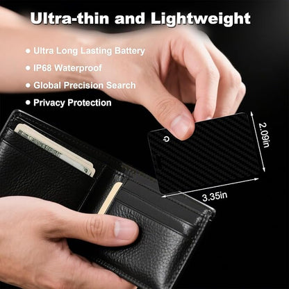 Wallet Tracker Card, Slim Rechargeable Bluetooth Item Locator, Smart Finder Compatible with Apple Find My for Wallet, Luggage, Passport, IP68 Waterproof (iOS Only) (Carbon Fiber Black)