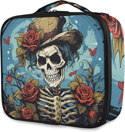 MNSRUU Travel Makeup Bag, Gothic Skull Rose Women Makeup Case Organizer Cosmetic Toiletry Bag for Teenage Girl with Adjustable Dividers