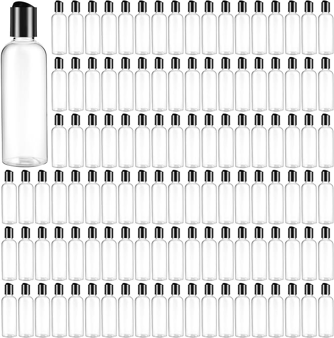 Roshtia 100 Pcs 2 oz Travel Bottles for Toiletries Clear Plastic Travel Size Containers Leak Proof Empty Refillable Liquid Containers Squeezable for Lotion Face Cream Shampoo Essential Oil (Black)