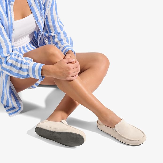 OLUKAI Nohea Slipper, Women's Slip-On Shoes, Genuine Shearling & Premium Nubuck Leather, Drop-In Heel Design, Cozy & Ultra-Soft Comfort Fit