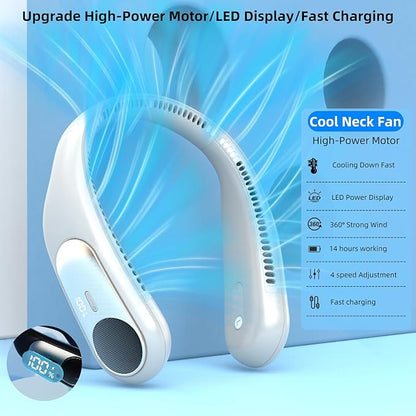 Portable Neck Fan,Personal Wearable Bladeless Fan,LED Display,4-Speeds,6000mAh USB Rechargeable,360° Strong Cooling Wind,Hands Free,White Elephant Gift,Christmas Gifts for Men Women (Light grey)