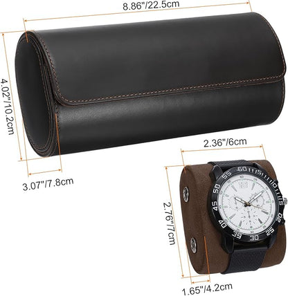 HARFINGTON Watch Roll Travel Case 3 Slot Portable Leather Watch Case for Men and Women, Watches Storage Organizer with Removable Pillows for Traveling, Display, Home Storage, Coffee