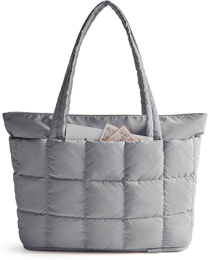 BAGSMART Expandable Tote Bag for Women, Puffer Work Tote Handbag, Quilted Carry On Bag for Travel Gym