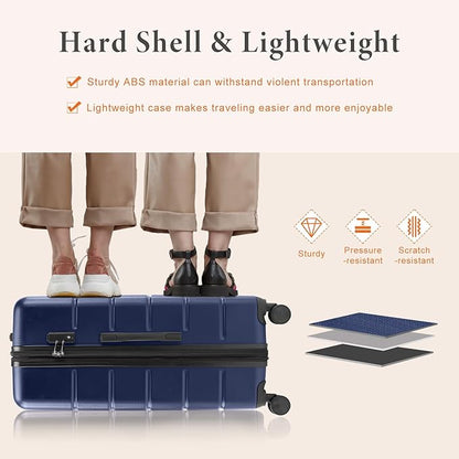 Sweetcrispy Carry on Luggage, Hard Shell ABS Suitcase with Double Spinner Wheels, Lightweight Expandable Rolling Suit Case with TSA Lock, 21 Inch Navy Blue